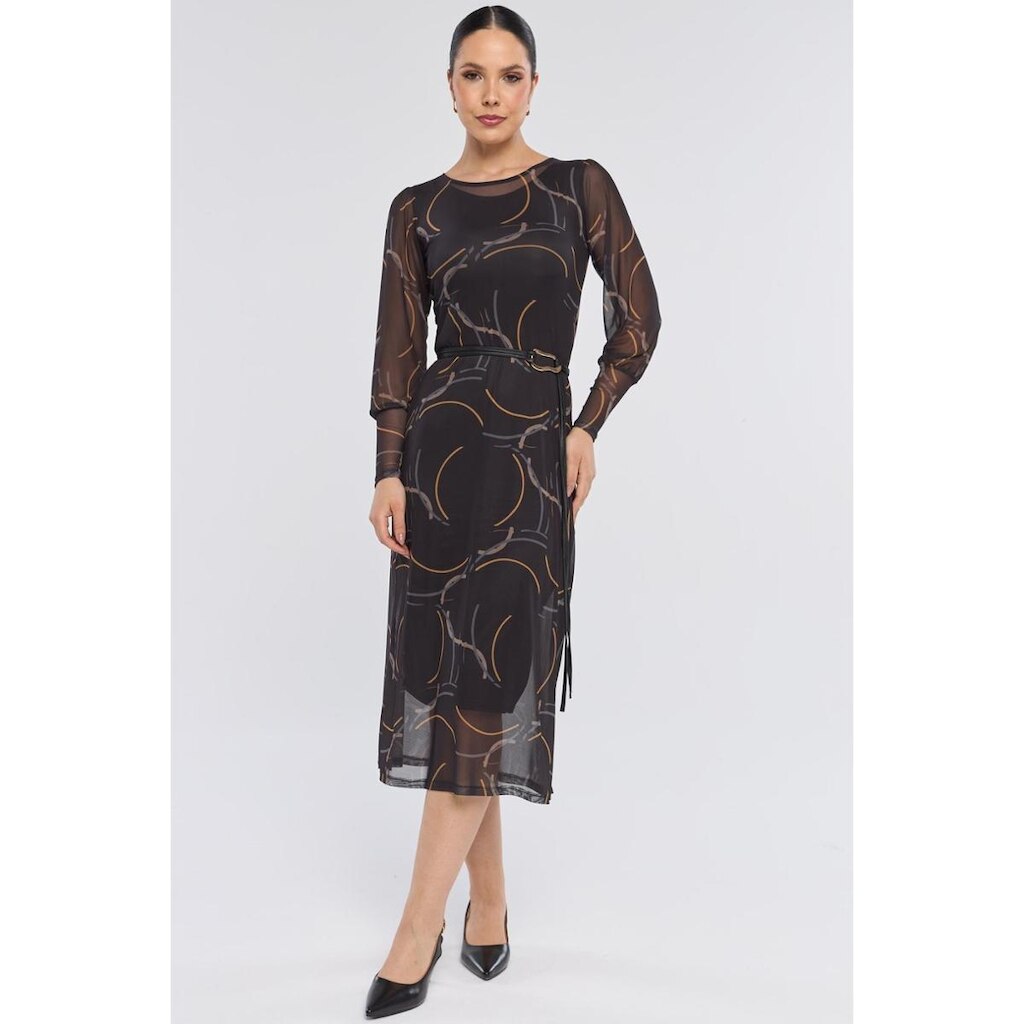 Vestido Midi PKS Tule Estampa Gray Circles