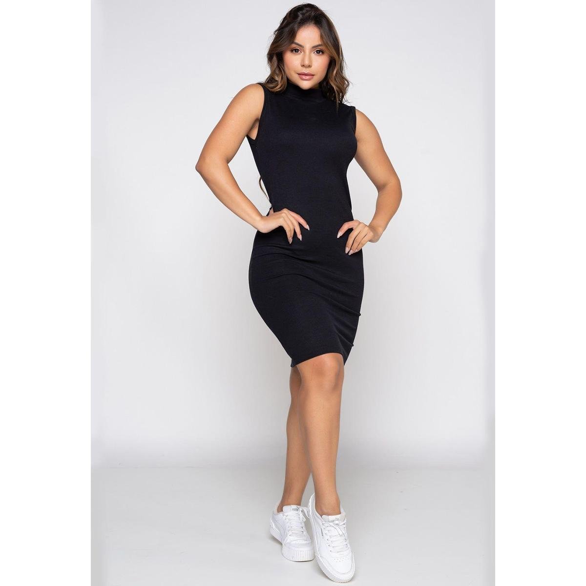 Vestido Midi Regata Canelado Gola Alta Moda Feminina Zattini