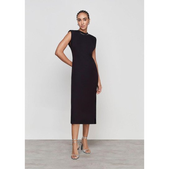 Vestido Midi Dzarm Dzarm Vestido Midi Evasê Canelado Preto