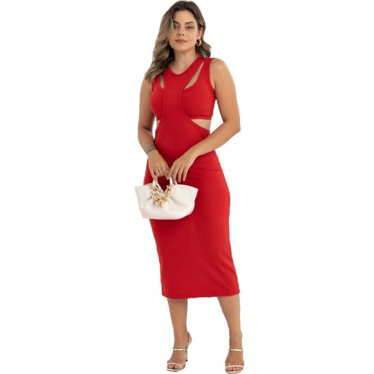 Vestido Midi Top Fixo Fenda Atrs Regata Ribana Canelada Slim Fit 31524A | Zattini Vestido Midi Top Fixo Fenda Atrs Regata Ribana Canelada Slim Fit 31524A | Zattini