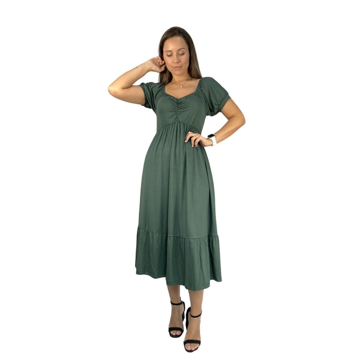 Vestido Midi Viscolycra Premium Amamentar Gestante Amamentação Moda Casual e Evangélica - Verde Militar Menor preço em Vestido Midi Viscolycra Premium Amamentar Gestante Amamentação Moda Casual e Evangélica - Verde Militar