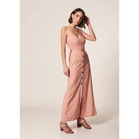 Vestido Mob Longo Abertura Costas Feminino - Rose Gold