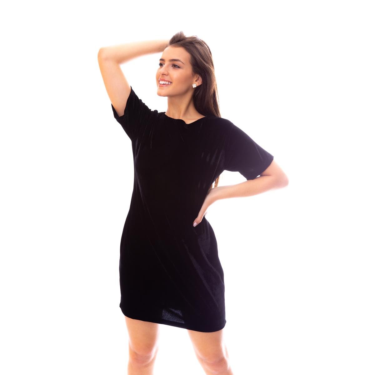 Vestido Moda Vicio Camiseta Veludo Feminino - Preto Menor preço em Vestido Moda Vicio Camiseta Veludo Feminino - Preto