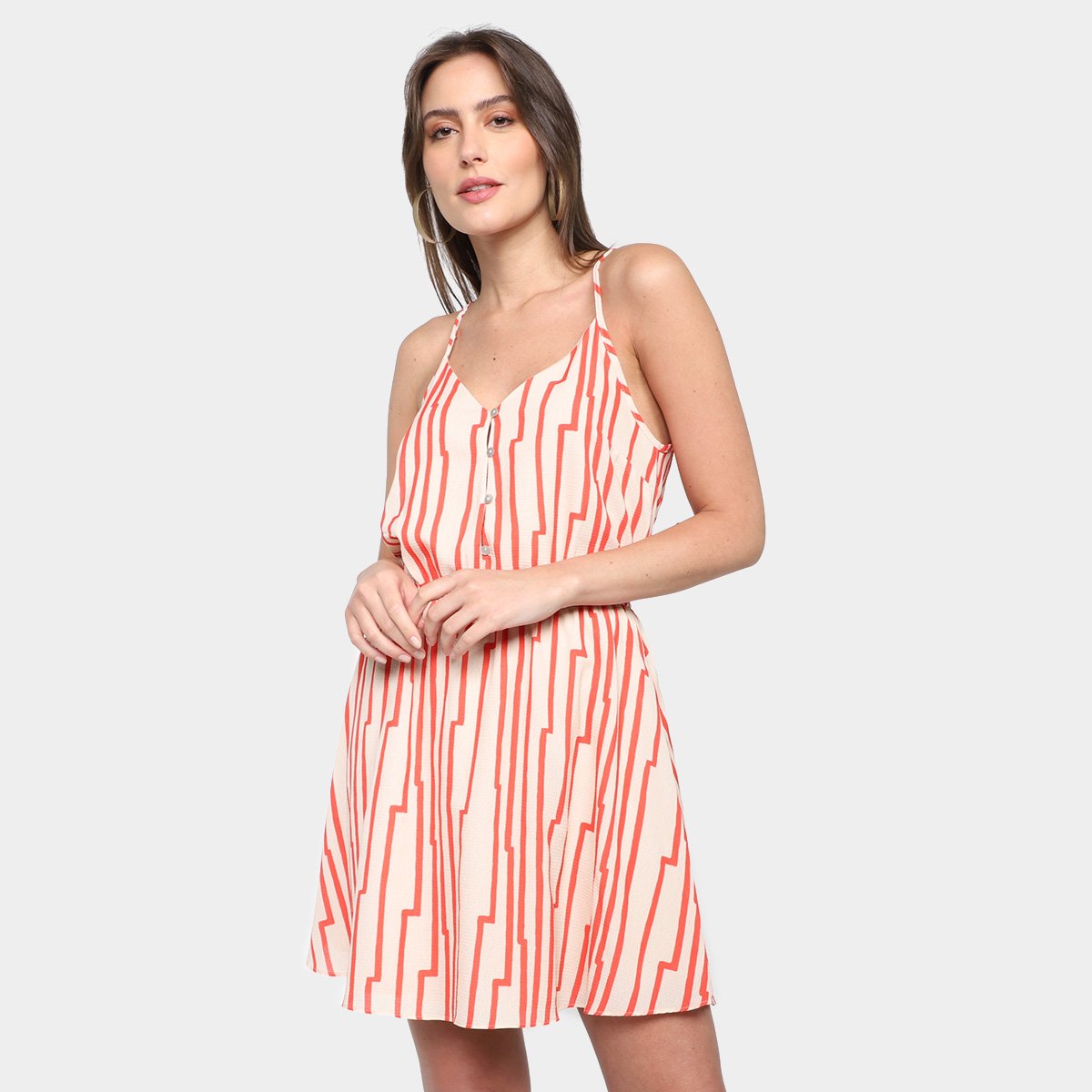 Vestido Morena Rosa Curto Decote V Com Abotoamento - Bege+Vermelho Menor preço em Vestido Morena Rosa Curto Decote V Com Abotoamento - Bege+Vermelho