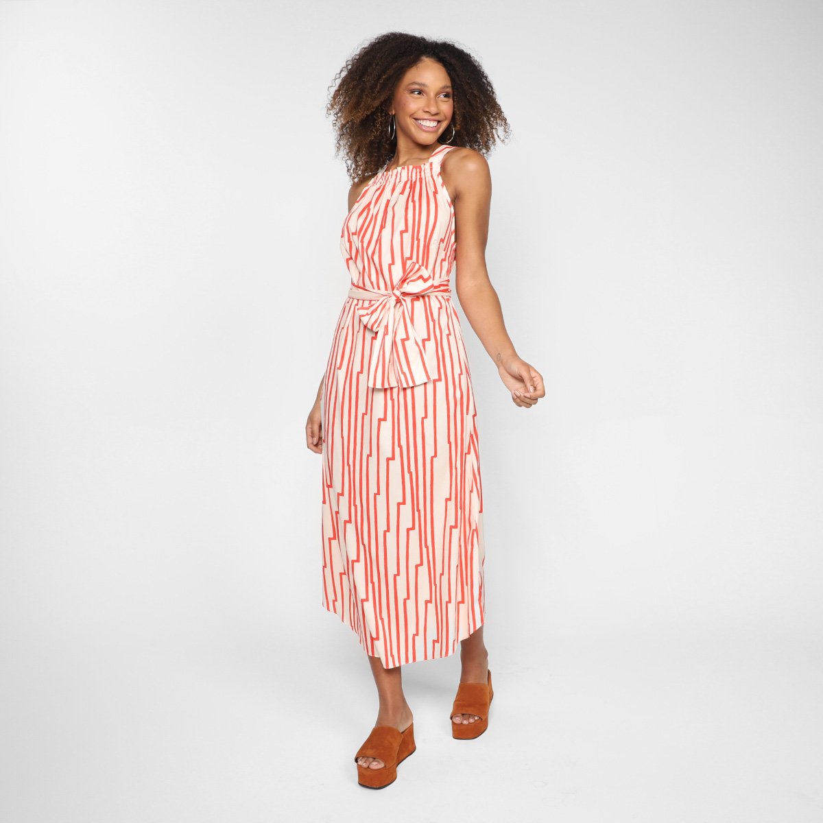 Vestido Morena Rosa Midi Decote Quadrado Com Faixa - Bege+Vermelho Menor preço em Vestido Morena Rosa Midi Decote Quadrado Com Faixa - Bege+Vermelho