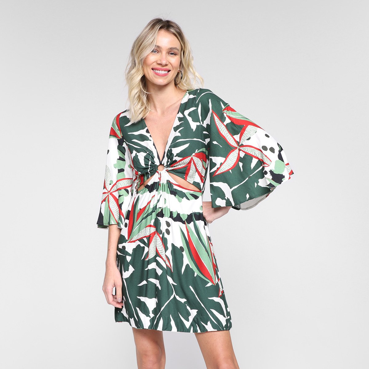 Vestido Oh, Boy! Evasê Curto Campo Verde - Estampado Menor preço em Vestido Oh, Boy! Evasê Curto Campo Verde - Estampado