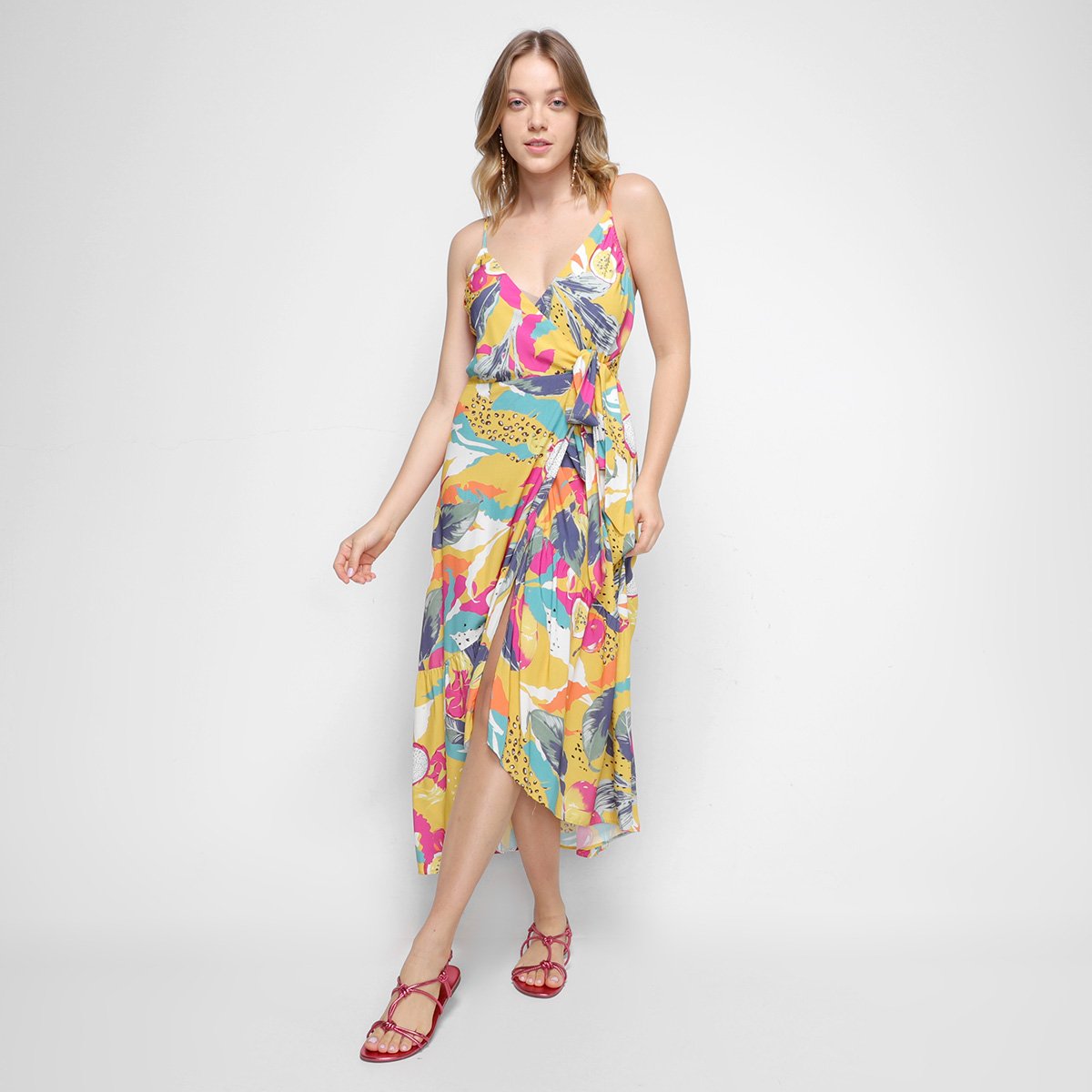 Vestido Oh, Boy! Evasê Midi Transpassado - Estampado Menor preço em Vestido Oh, Boy! Evasê Midi Transpassado - Estampado