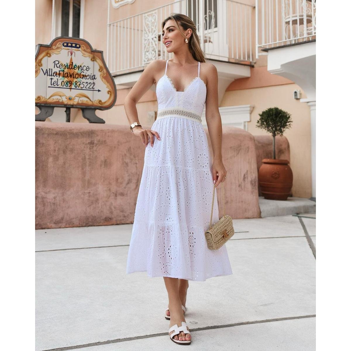 【タグ付き】DeNio オフホワイト midi ドレス Vestido Oxigênio Midi Laise Offwhite - M | Zattini