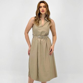 Vestido Pacific Blue Midi Regata Cinto Feminino
