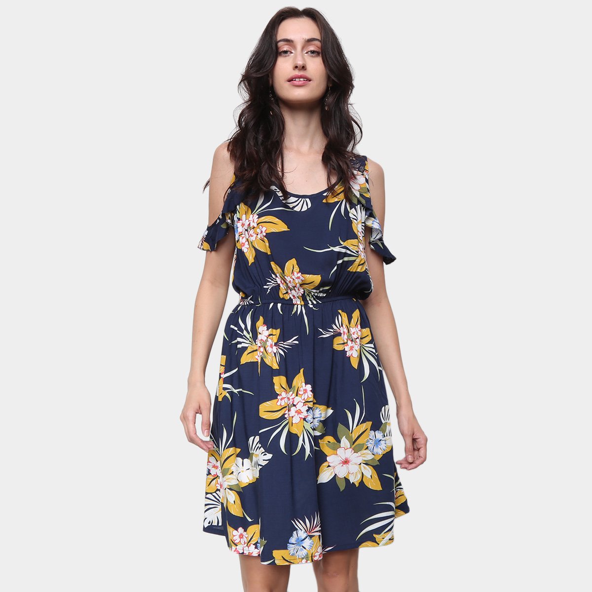 Vestido Pérola Evasê Curto Nature Babados - Marinho Menor preço em Vestido Pérola Evasê Curto Nature Babados - Marinho