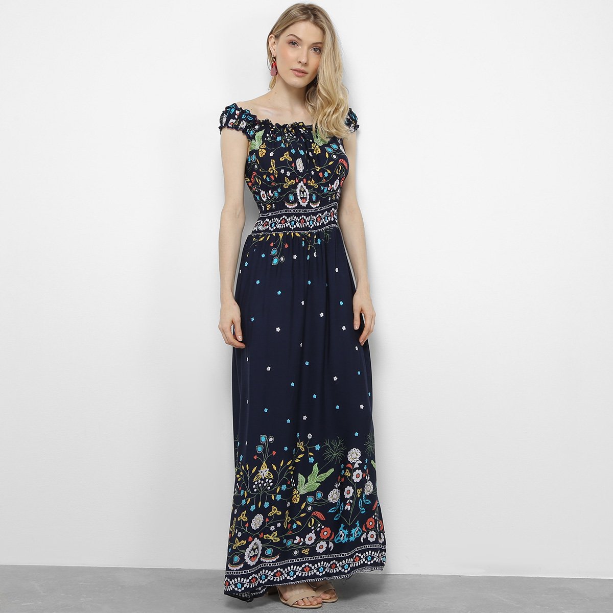Os looks de verão estão um arraso! venha conferir! - Vestido Pérola Evasê Longo Elástico Cintura Feminino
