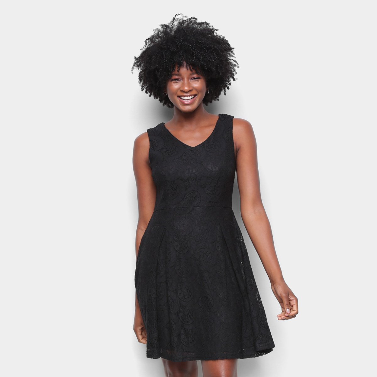 Vestido Pérola Evasê Regata Renda - Preto Menor preço em Vestido Pérola Evasê Regata Renda - Preto