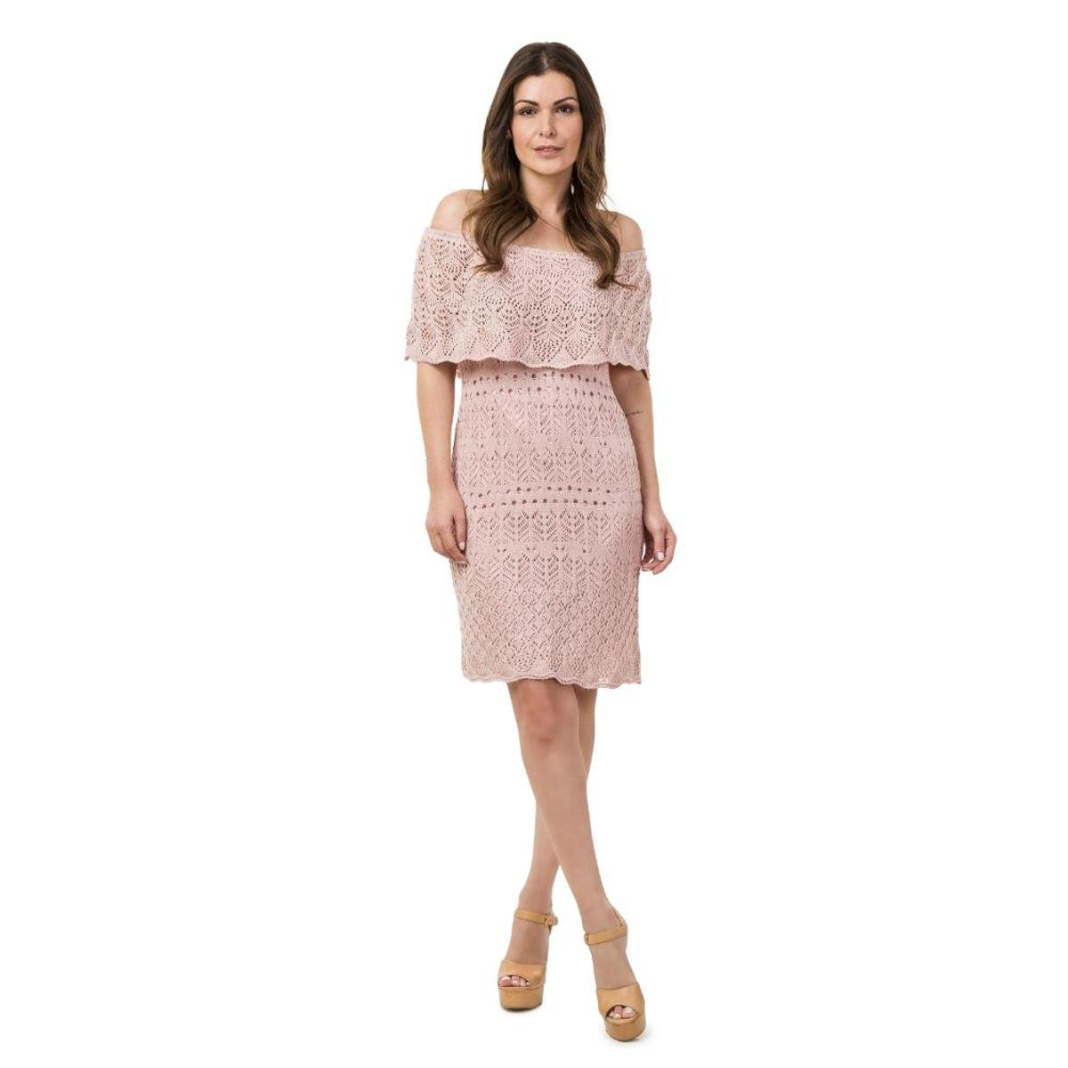 Vestido Pink Tricot Curto Ombro a Ombro Feminino - Rosa Claro Menor preço em Vestido Pink Tricot Curto Ombro a Ombro Feminino - Rosa Claro