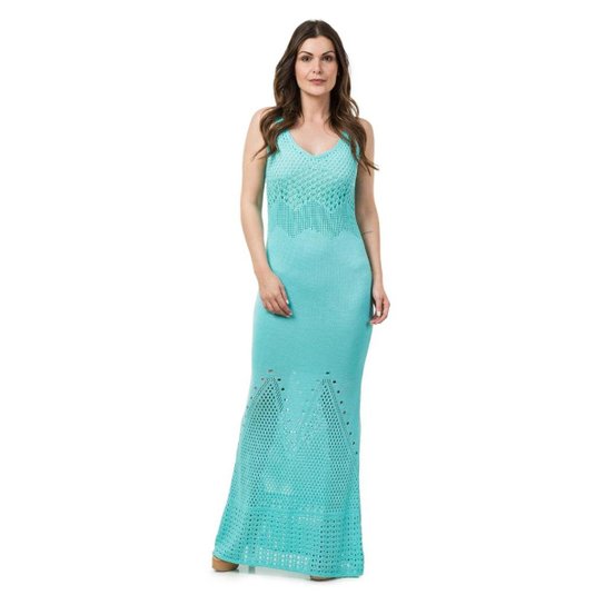 Vestido Pink Tricot Longo Sereia Feminino - Verde claro