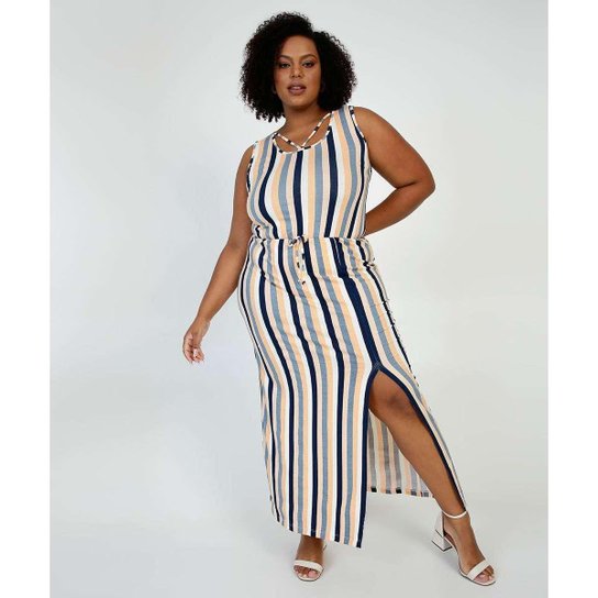 Vestido Longo Vestido Viscolycra Listrado Vestido Plus Size