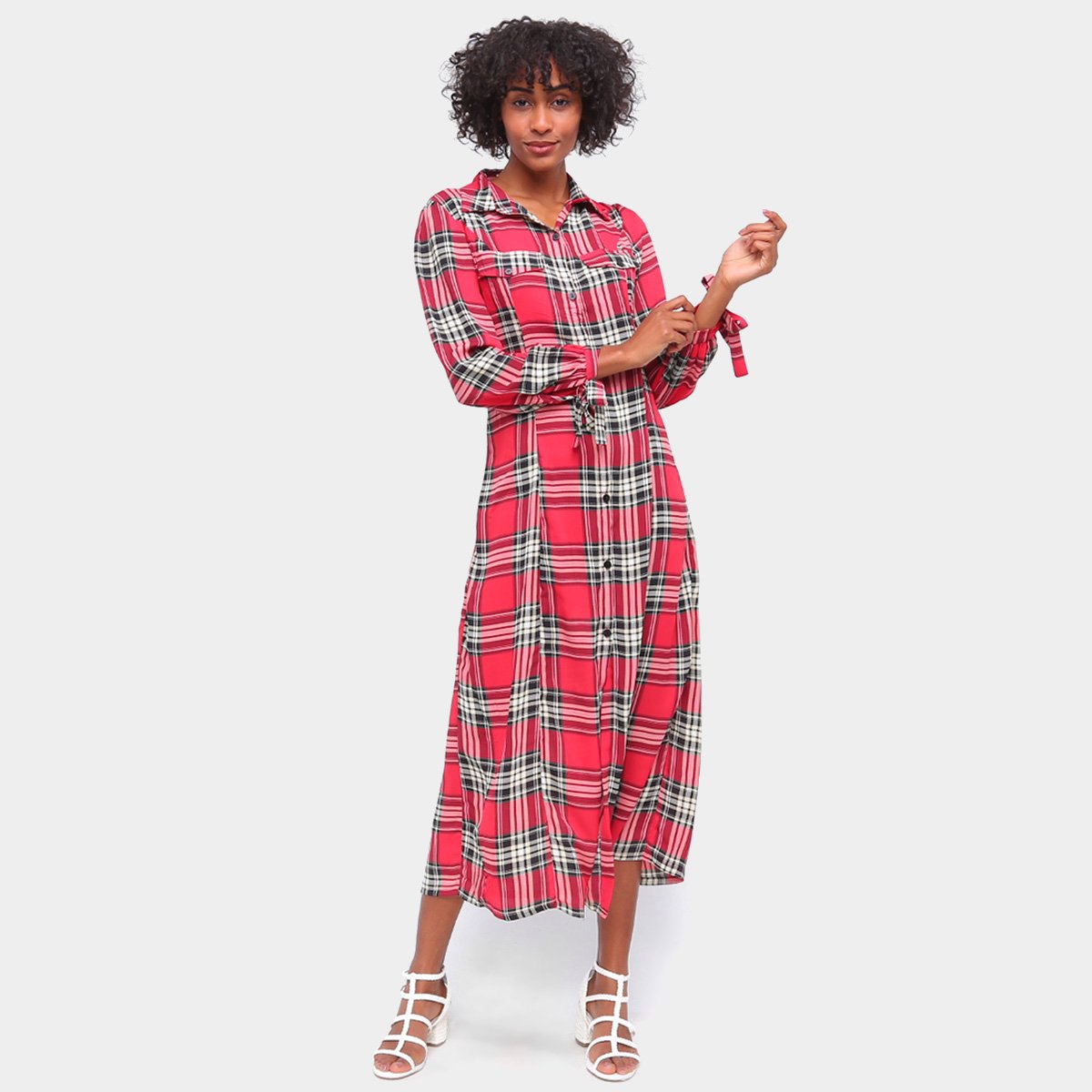Vestido Road Mel Longo Xadresz Manga Longa - Vermelho Menor preço em Vestido Road Mel Longo Xadresz Manga Longa - Vermelho