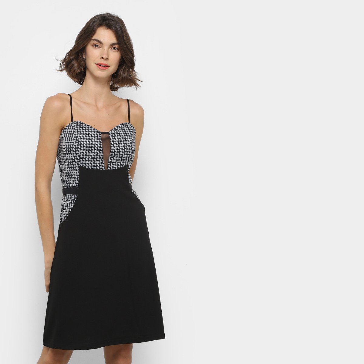 Vestido Road Mel Tubinho Curto Pied de Poule Tule Feminino - Preto Menor preço em Vestido Road Mel Tubinho Curto Pied de Poule Tule Feminino - Preto