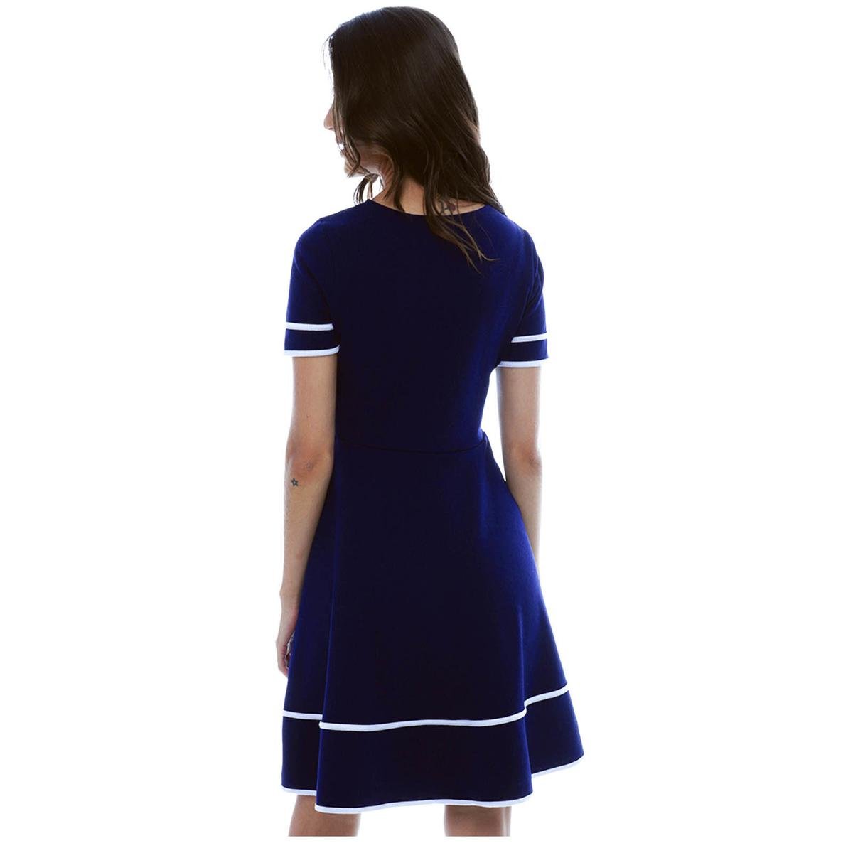 vestido midi rodado azul marinho