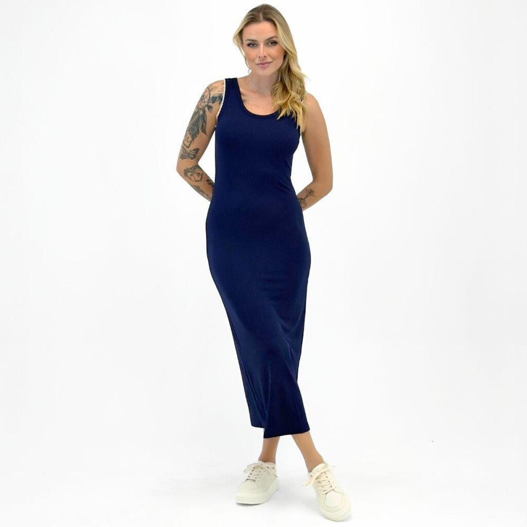 Vestido Rovitex Midi Regata em Malha Feminino