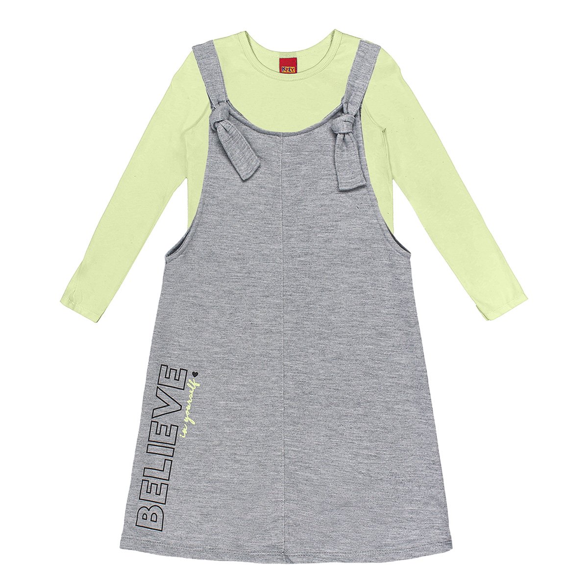 Vestido Salopete Infantil Kyly Com Blusa Manga Longa Menina - Mescla Menor preço em Vestido Salopete Infantil Kyly Com Blusa Manga Longa Menina - Mescla