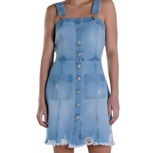 Vestido Salopete Jeans Modelagem Reta Enfim