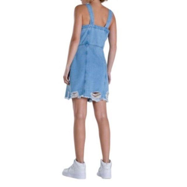 Vestido Salopete Jeans Modelagem Reta Enfim