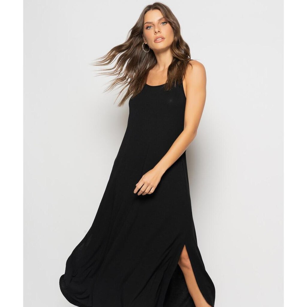 Vestido Salvatore Fashion Longo Alcinha Barra Arredondada Bolsos Feminino