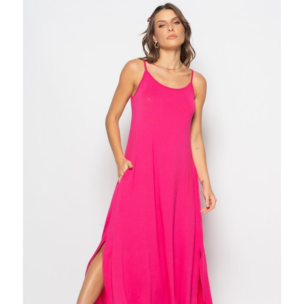 Vestido Salvatore Fashion Longo Alcinha Barra Arredondada Bolsos Feminino
