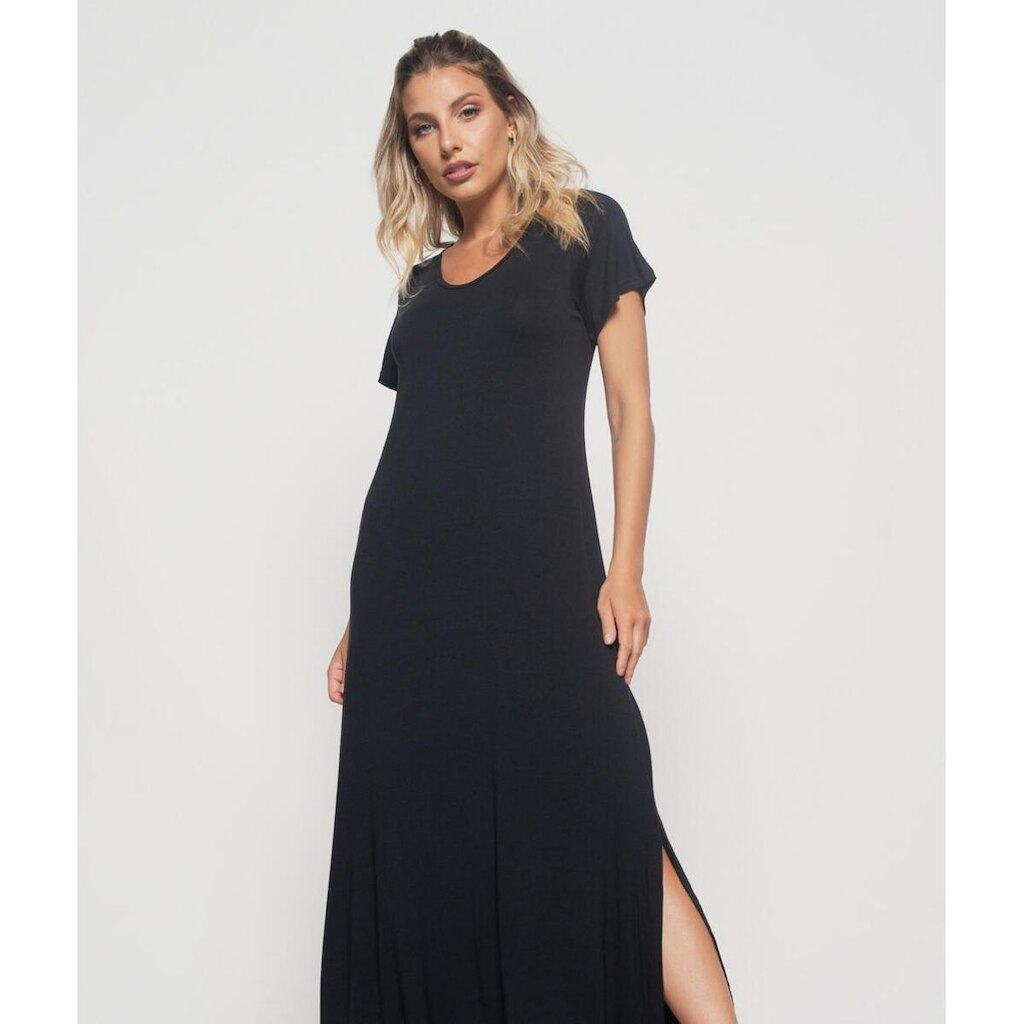 Vestido Salvatore Fashion Longo Manga Curta Malha Feminino