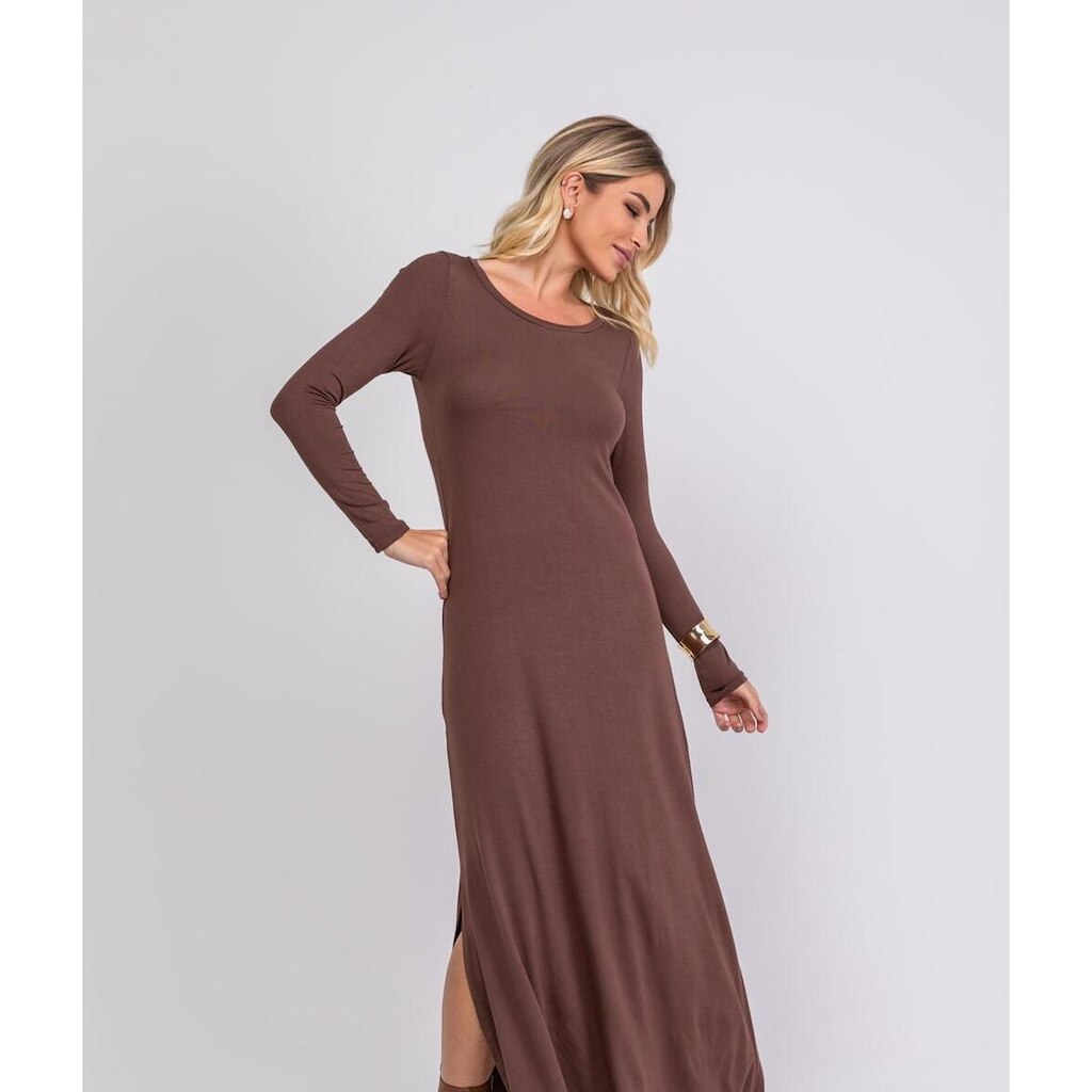 Vestido Salvatore Fashion Longo Manga Longa Malha Feminino