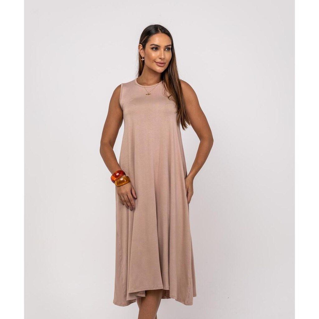 Vestido Salvatore Fashion Longo Regata Bolsos Feminino