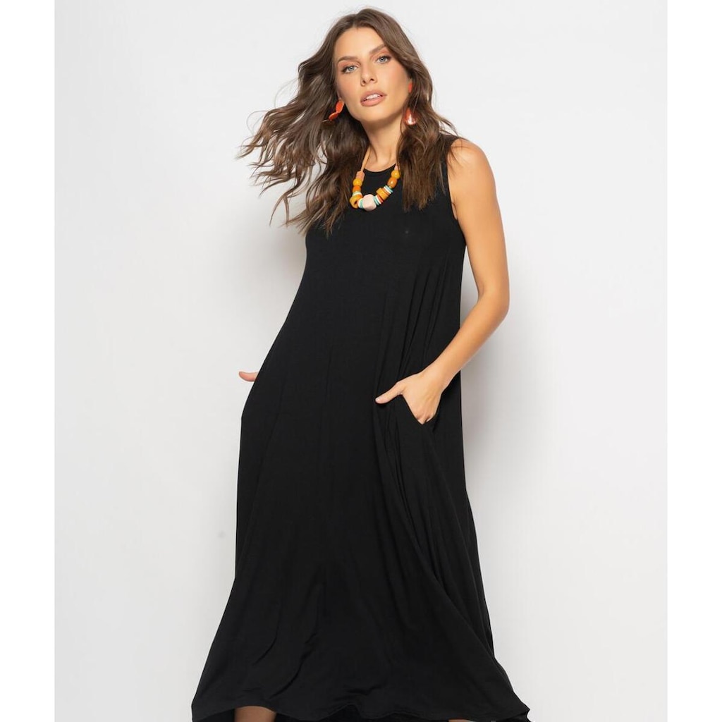 Vestido Salvatore Fashion Longo Regata Bolsos Feminino