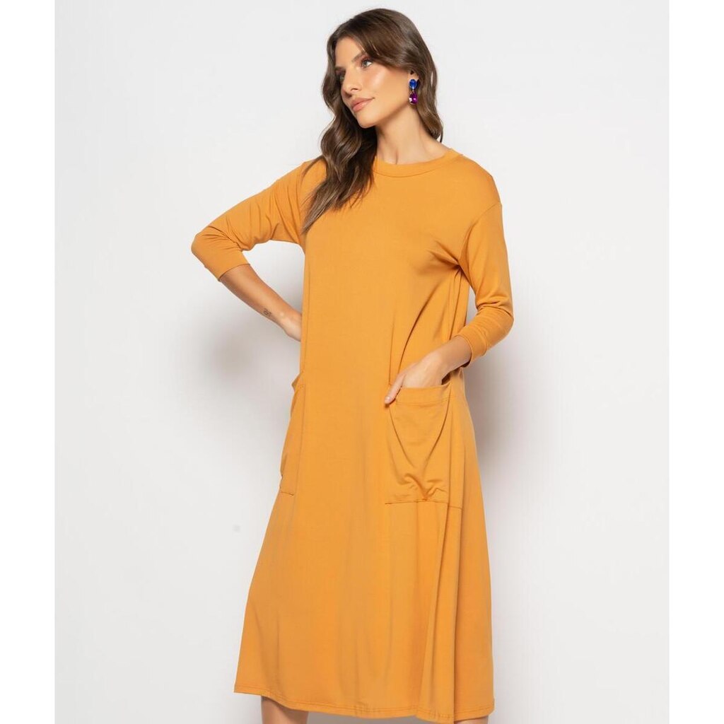 Vestido Salvatore Fashion Midi Bolsos Feminino
