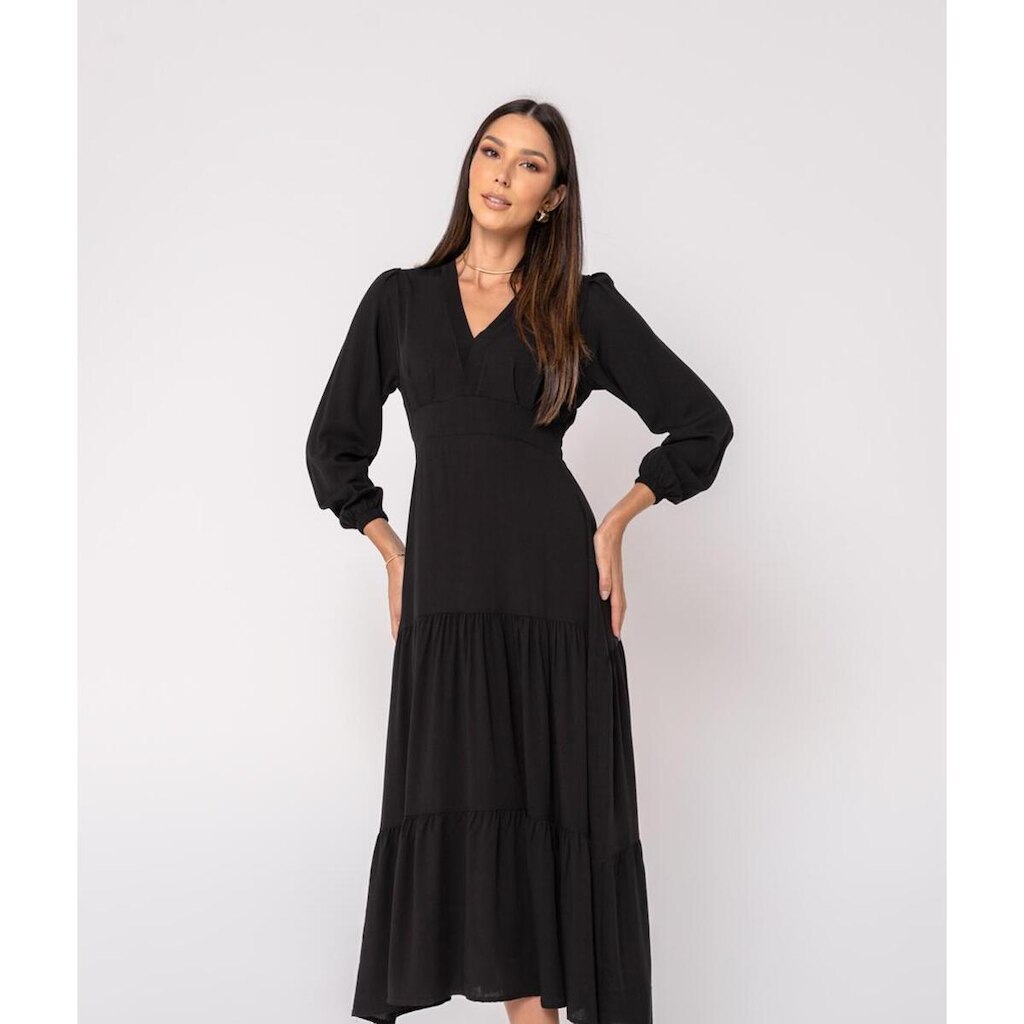Vestido Salvatore Fashion Midi Viscolinho Babado Feminino