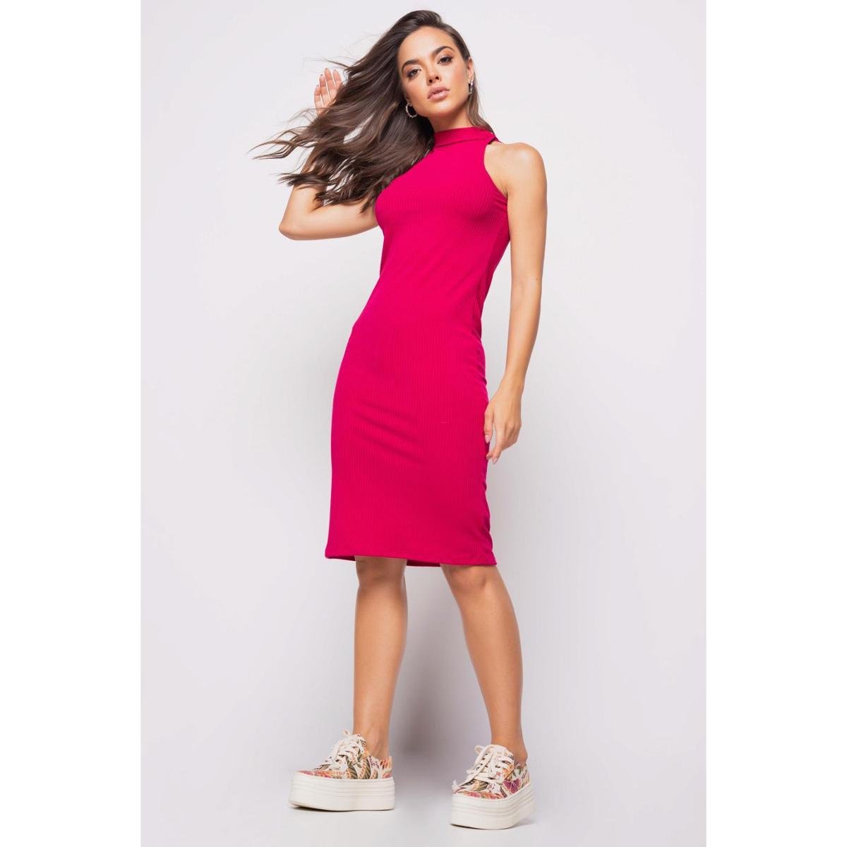 Vestido Salvatore Midi Regata Cava Americana Canelado - Rosa Menor preço em Vestido Salvatore Midi Regata Cava Americana Canelado - Rosa