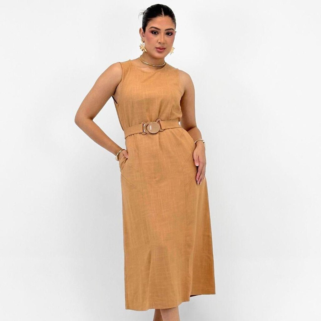 Vestido Seiki Midi Regata em Tecido Feminino