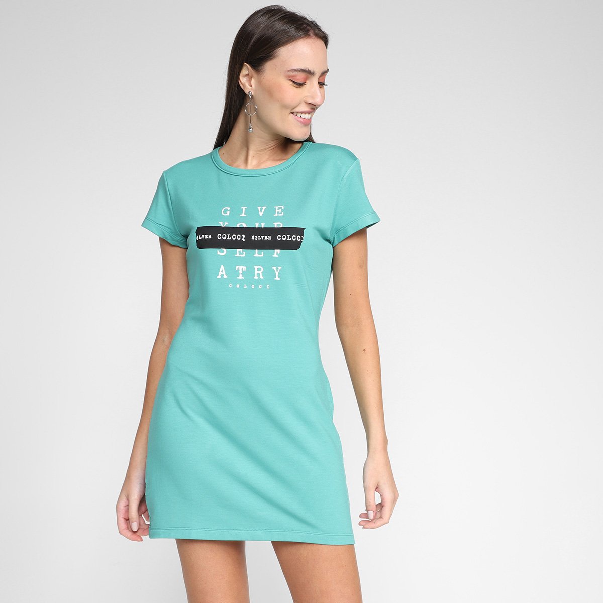 Vestido T-Shirt Colcci Curto Silver - Verde Menor preço em Vestido T-Shirt Colcci Curto Silver - Verde