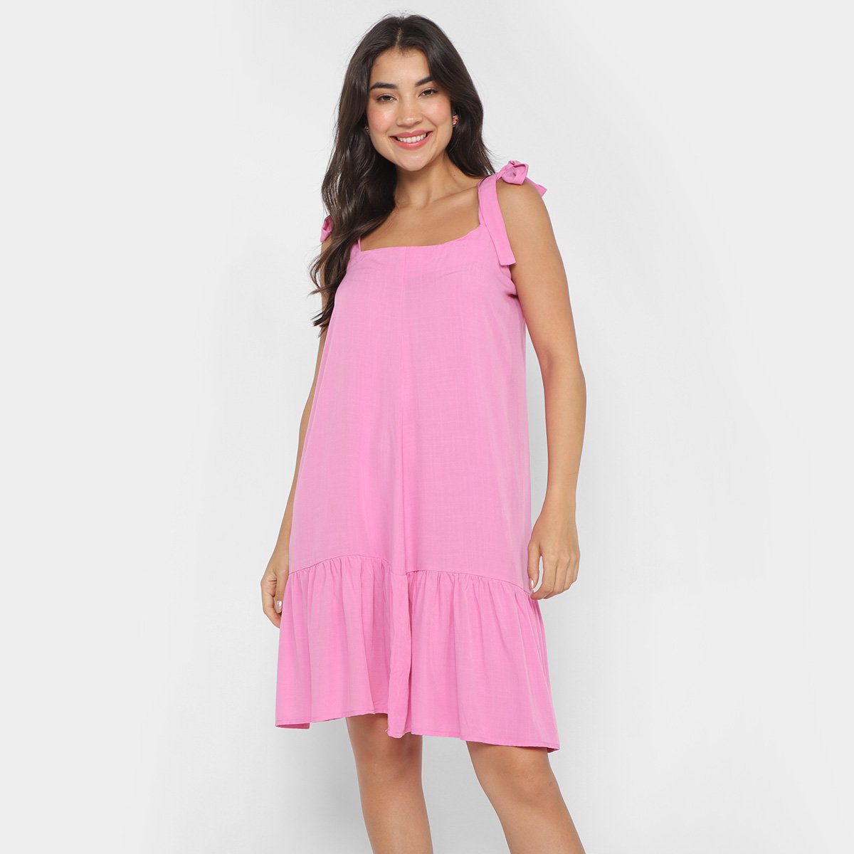 Vestido The Style Box Curto Alças Com Amarração - Rosa Menor preço em Vestido The Style Box Curto Alças Com Amarração - Rosa