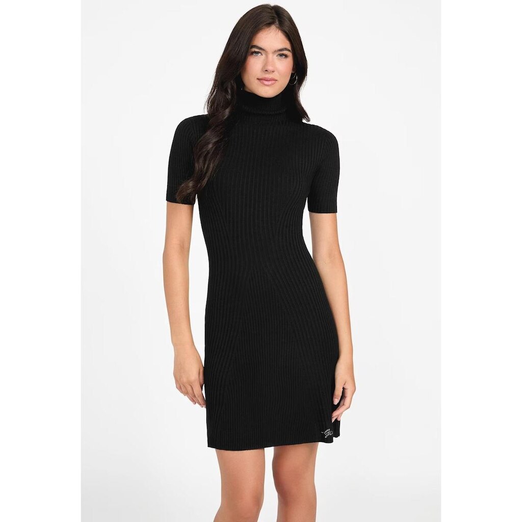 Vestido Tricot Canelado Eco Gola Alta Preto
