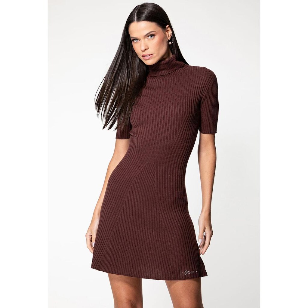 Vestido Tricot Canelado Eco Gola Alta Vinho