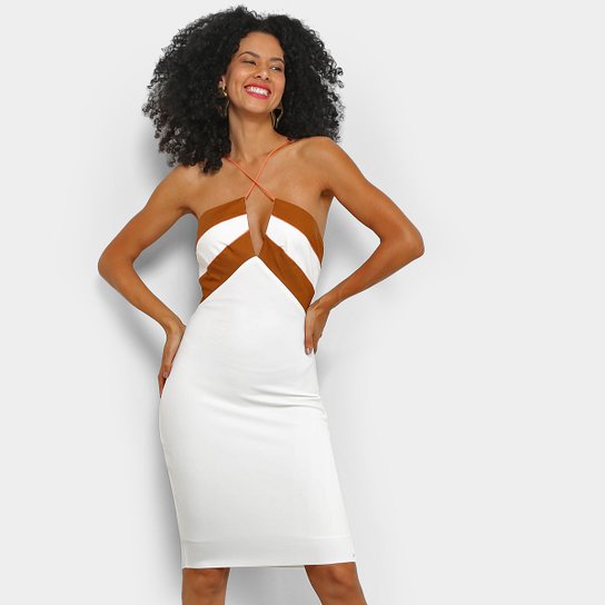 Vestido Tubinho Acostamento Recorte - Off White