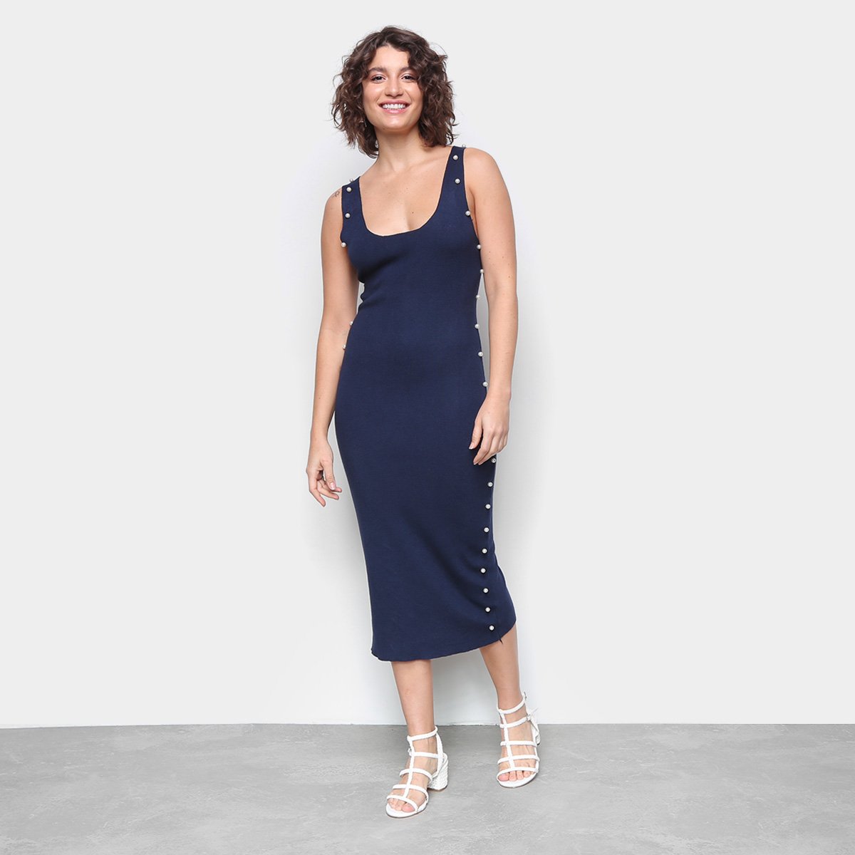 Vestido Tubinho Road Mel Apliques - Azul Menor preço em Vestido Tubinho Road Mel Apliques - Azul