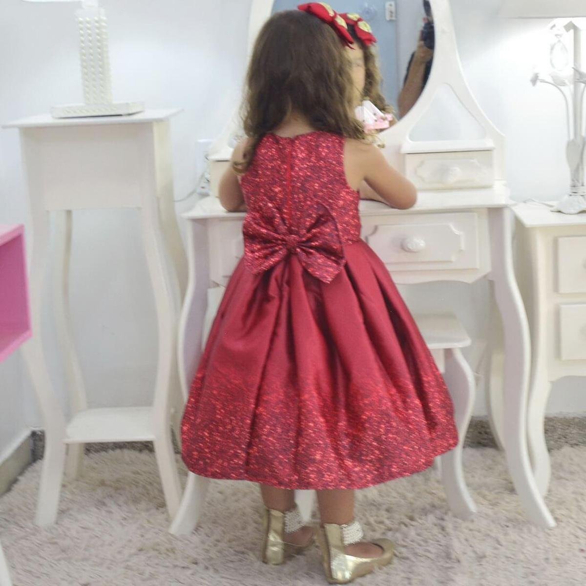Vestido Vermelho Glitter Infantil Com Bolero Casamento Formatura