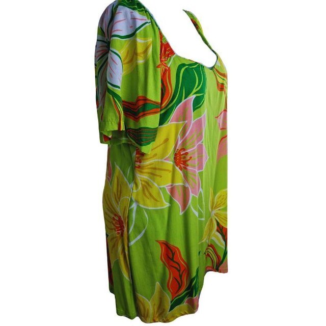 Vestido Virtude Curto Verde Estampado Plus Size Viscose 100%