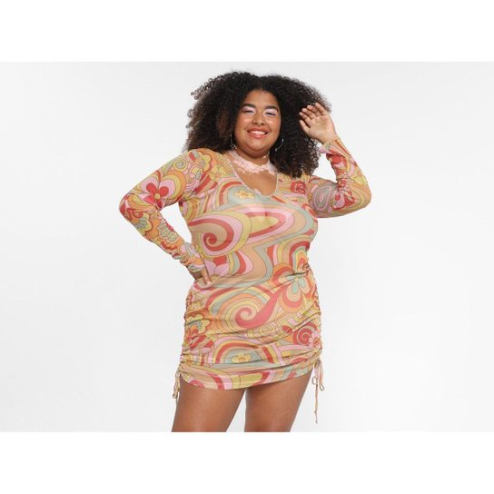 Vestido Vista Magalu Manga Longa Tule Estampado - Vermelho