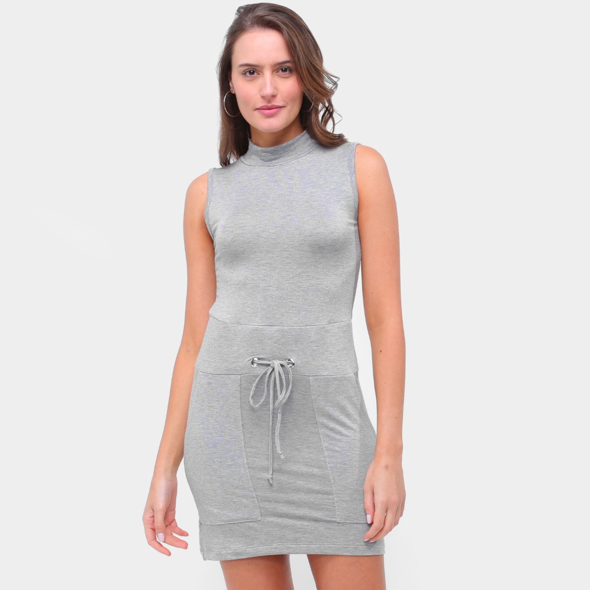 Vestido Volare Curto Moletinho Com Bolsos - Cinza Menor preço em Vestido Volare Curto Moletinho Com Bolsos - Cinza
