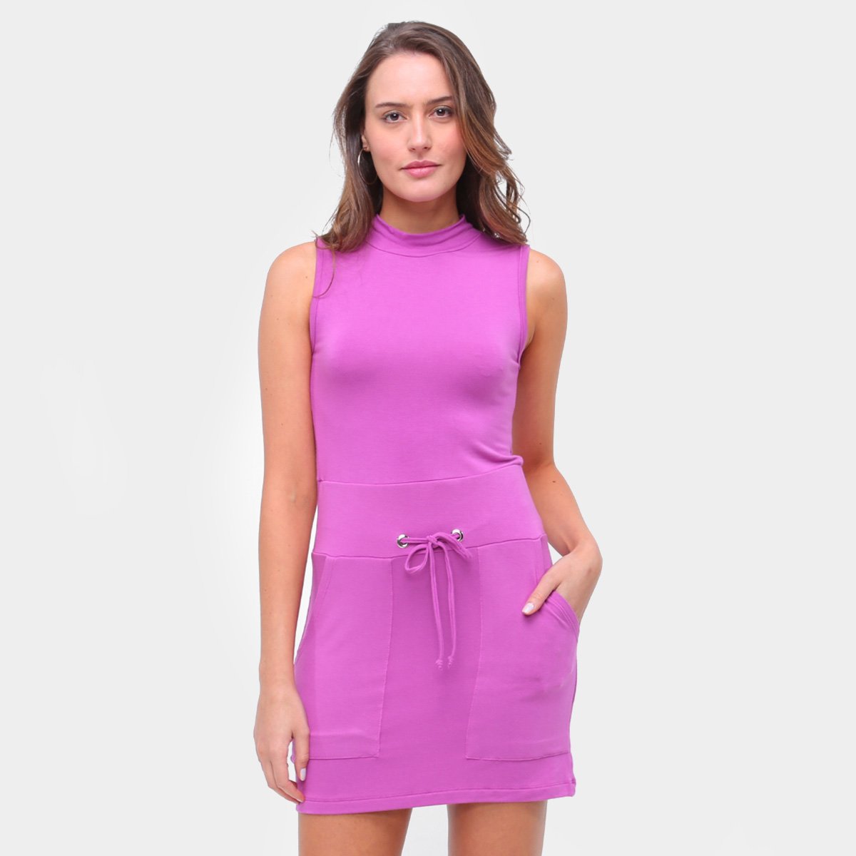 Vestido Volare Curto Moletinho Com Bolsos - Rosa Menor preço em Vestido Volare Curto Moletinho Com Bolsos - Rosa