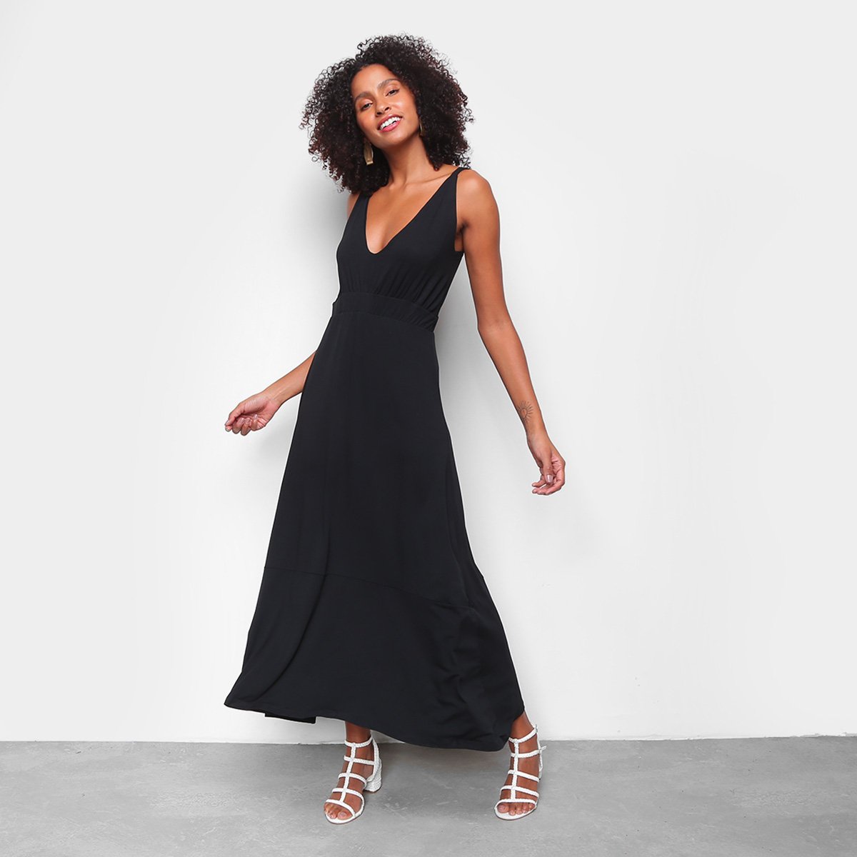Vestido Volare Longo De Babados - Preto Menor preço em Vestido Volare Longo De Babados - Preto