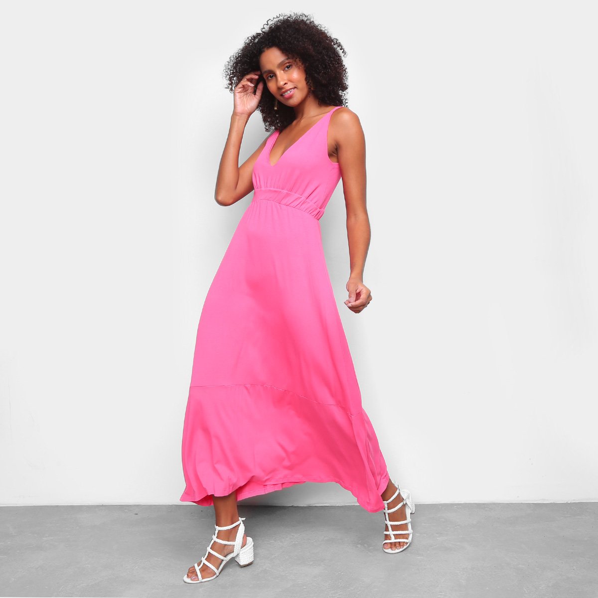 Vestido Volare Longo De Babados - Pink Menor preço em Vestido Volare Longo De Babados - Pink