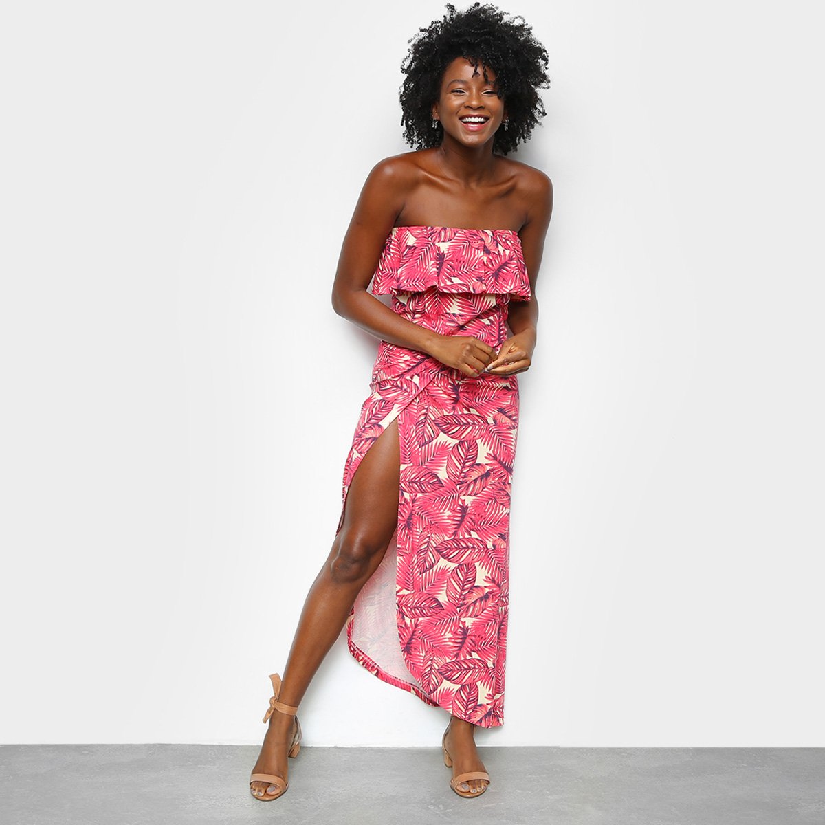 Vestido Volare Longo Tomara Que Caia Com Fenda Lateral - Rosa Escuro Menor preço em Vestido Volare Longo Tomara Que Caia Com Fenda Lateral - Rosa Escuro